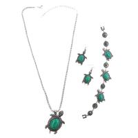 Turquoise Zinc Alloy Jewelry Sets, bracelet & earring & necklace, with Synthetic Turquoise, with 2inch extender chain, Turtle, antique silver color plated, vintage & lantern chain & adjustable & for woman  Approx 8 Inch, Approx  19 Inch 