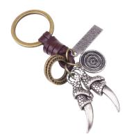 Zinc Alloy Key Chain, with Cowhide, plated, with letter pattern 105mm 