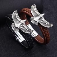 Cowhide Bracelet, with Stainless Steel, Eagle, for man & blacken 13mm Approx 8.3 Inch 