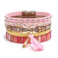 PU Leather Bracelet, with Cotton Thread & Zinc Alloy, Tassel, plated, charm bracelet & for woman 35mm Approx 7.5 Inch 