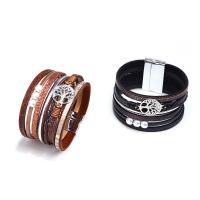 PU Leather Bracelet, with Nylon Cord & Glass Pearl & Zinc Alloy, Tree, silver color plated, with letter pattern & for woman 35mm Approx 7.5 Inch 