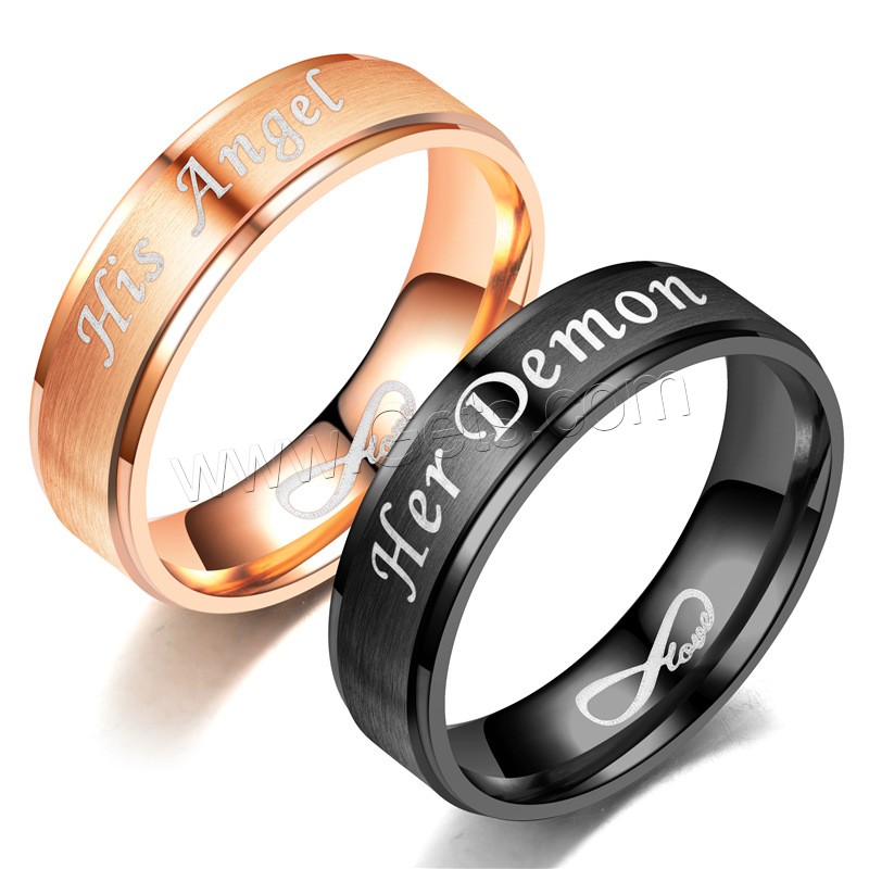 acero inoxidable anillo de los pares, chapado, unisexo & diverso tamaño para la opción & diferentes estilos para la opción & con el patrón de la letra, Vendido por UD