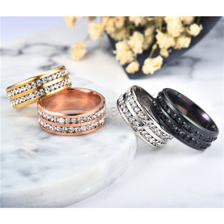 Anilo de dedo de acero inoxidable, chapado, unisexo & diverso tamaño para la opción & con diamantes de imitación, más colores para la opción, Vendido por UD