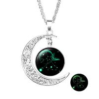 Time Gem Jewelry Necklace, Zinc Alloy, with Paper & Glass, Moon, silver color plated, Zodiac symbols jewelry & Unisex, 20mm Approx 19.6 Inch 