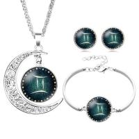 Fashion Zinc Alloy Jewelry Sets, Stud Earring & bracelet & necklace, with Paper & Glass, with 1.79inch extender chain, silver color plated, Zodiac symbols jewelry & time gem jewelry & for woman, 20mm Approx 19.68 Inch, Approx  6.3 Inch 