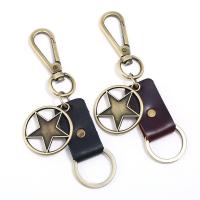 Zinc Alloy Key Chain, with Leather, antique bronze color plated 40mm 
