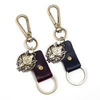 Zinc Alloy Key Chain, with Leather, antique bronze color plated 30mm 