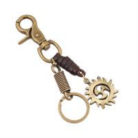 Zinc Alloy Key Chain, with Leather, antique bronze color plated, 35mm 