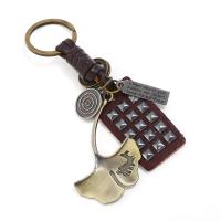 Zinc Alloy Key Chain, with Leather, antique bronze color plated 