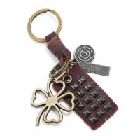 Zinklegierung Schlüsselanhänger, mit Leder, antike Bronzefarbe plattiert, 38x48mm, verkauft von PC
