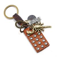 Zinc Alloy Key Chain, with Leather, antique bronze color plated 