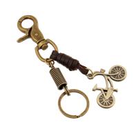 Zinklegierung Schlüsselanhänger, mit Leder, antike Bronzefarbe plattiert, 50x35mm, verkauft von PC