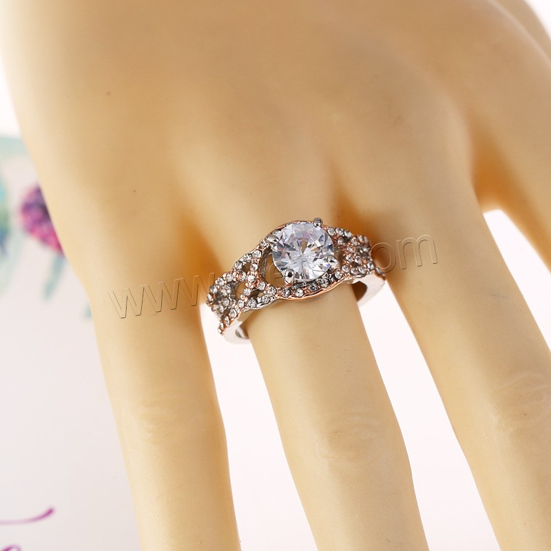 Rhinestone Zinc Alloy Finger Ring, rose gold color plated, different size for choice & for woman & with rhinestone, Sold By PC
