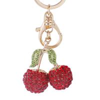 Rhinestone Zinc Alloy Key Chain, Cherry, rose gold color plated, with rhinestone & hollow 