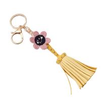 Zinc Alloy Key Chain, with PU Leather, Flower, gold color plated 