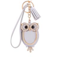 Zinc Alloy Key Chain, with PU Leather, Owl, gold color plated, with rhinestone 