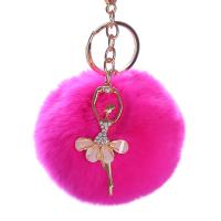 Zinc Alloy Key Chain, with Plush, gold color plated, with rhinestone 