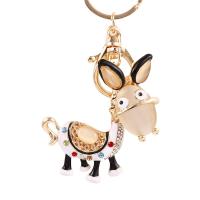 Zinc Alloy Key Chain, with Cats Eye, Donkey, gold color plated, enamel & with rhinestone 