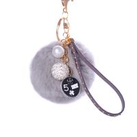 Zinc Alloy Key Chain, with Plush & PU Leather & Plastic Pearl, gold color plated, enamel & with rhinestone 