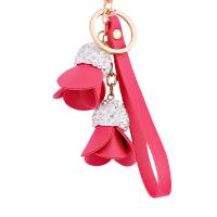 Zinc Alloy Key Chain, with PU Leather, rose gold color plated, with rhinestone 
