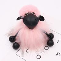 Zinc Alloy Key Chain, with Plush & PU Leather, Sheep, rose gold color plated 