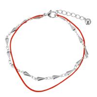 Stainless Steel Charm Bracelet, with Nylon Cord, with 1.5Inch extender chain, with bell & for woman & , original color  1mm Approx 8 Inch 