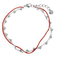 Stainless Steel Charm Bracelet, with Nylon Cord, with 1.5Inch extender chain, Heart, with bell & for woman & , original color  1mm Approx 8.5 Inch 