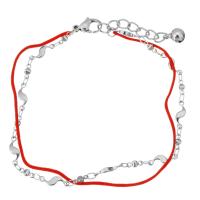 Stainless Steel Charm Bracelet, with Nylon Cord, with 1.5Inch extender chain, with bell & for woman & , original color  1mm Approx 8 Inch 