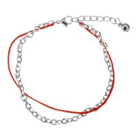 Stainless Steel Charm Bracelet, with Nylon Cord, with 2Inch extender chain, with bell & oval chain & for woman & , original color 1mm Approx 8 Inch 