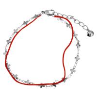 Stainless Steel Charm Bracelet, with Nylon Cord, with 2Inch extender chain, Cross, cross chain & with bell & for woman & , original color  1mm Approx 8 Inch 