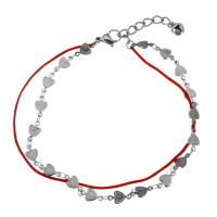 Stainless Steel Charm Bracelet, with Nylon Cord, with 1.5Inch extender chain, Heart, with bell & heart chain & for woman & , original color  1mm Approx 9 Inch 