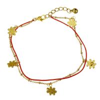 Stainless Steel Charm Bracelet, with Nylon Cord, with 1.5Inch extender chain, Flower, gold color plated, with bell & oval chain & for woman &   1mm Approx 9 Inch 