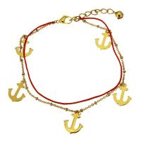 Stainless Steel Charm Bracelet, with Nylon Cord, with 2Inch extender chain, Anchor, gold color plated, with bell & oval chain & for woman &   1mm Approx 8 Inch 