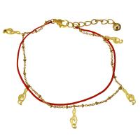 Stainless Steel Charm Bracelet, with Nylon Cord, with 2Inch extender chain, Music Note, gold color plated, with bell & oval chain & for woman &   1mm Approx 8 Inch 