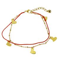 Stainless Steel Charm Bracelet, with Nylon Cord, with 1.5Inch extender chain, Heart, gold color plated, with bell & oval chain & for woman &   1mm Approx 9 Inch 