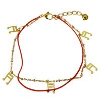 Stainless Steel Charm Bracelet, with Nylon Cord, with 1.5Inch extender chain, Music Note, gold color plated, with bell & oval chain & for woman &   1mm Approx 8.5 Inch 