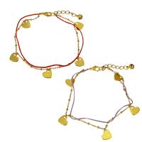 Stainless Steel Charm Bracelet, with Nylon Cord, with 1.5Inch extender chain, Heart, gold color plated, with bell & oval chain & for woman 1mm Approx 9 Inch 