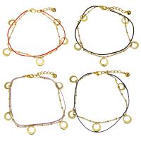 Stainless Steel Charm Bracelet, with Nylon Cord, with 1.5Inch extender chain, Donut, gold color plated, with bell & oval chain & for woman 1mm Approx 8.5 Inch 