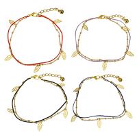 Stainless Steel Charm Bracelet, with Nylon Cord, with 1.5Inch extender chain, Leaf, gold color plated, with bell & oval chain & for woman 1mm Approx 8.5 Inch 