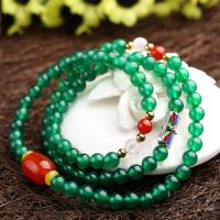 Green Agate Wrap Bracelet, with Zinc Alloy, plated, for woman & enamel & multi-strand Approx 21 Inch 