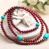 Garnet Wrap Bracelet, with Synthetic Turquoise & Zinc Alloy, gold color plated, for woman & multi-strand Approx 21 Inch 