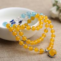 Jade Yellow Wrap Bracelet, silver color plated, for woman & multi-strand, 6mm Approx 21 Inch 