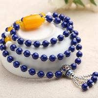 Lapis Lazuli Wrap Bracelet, with Zinc Alloy, silver color plated, for woman & multi-strand Approx 21 Inch 