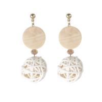 Rattan Drop Earring, with Wood & Zinc Alloy, gold color plated & for woman 