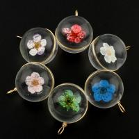 Inner Flower Lampwork Pendants, gold color plated Approx 4mm 