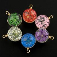 Inner Flower Lampwork Pendants, gold color plated  Approx 2mm 