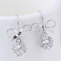 Cubic Zircon Brass Earring, Heart, platinum plated, for woman & with cubic zirconia, nickel, lead & cadmium free 