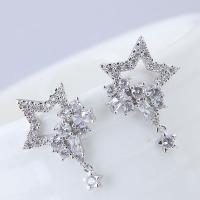 Cubic Zircon Brass Earring, Star, platinum plated, for woman & with cubic zirconia, nickel, lead & cadmium free 