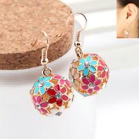 Rhinestone Brass Drop Earring, Round, real gold plated, for woman & enamel & with rhinestone, nickel, lead & cadmium free 