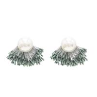Polyester Tassel Earring, with Plastic Pearl & Zinc Alloy, silver color plated, for woman 